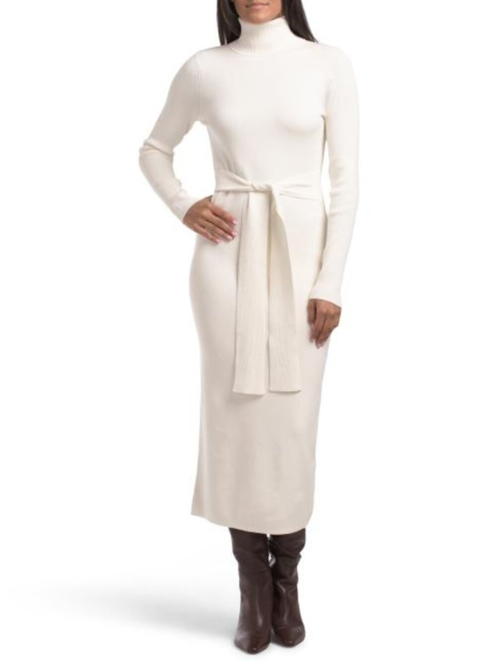 TOCCIN Logan Long Sleeve Tie Front Turtleneck Dress